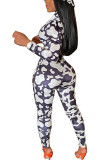 rose red Fashion street Print Long Sleeve O Neck Jumpsuits