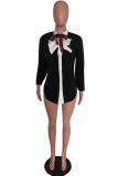 Royal blue Turndown Collar Long Sleeve Solid bow-knot Patchwork Slim fit Blouses & Shirts