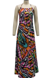 Multicolor Sexy Print Backless Halter Cake Skirt Dresses