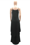Rose Red Sexy Casual Solid Asymmetrical Spaghetti Strap Long Dress