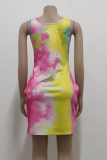 Pink Sexy Print Patchwork O Neck Pencil Skirt Dresses