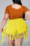 Rose Red Fashion Casual Solid Tassel Plus Size Jeans