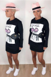 Grey Casual Fashion adult Cap Sleeve Long Sleeves O neck Step Skirt Mini Print Long Sleeve Dre