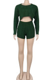 Green Wool Europe and America Solid Two Piece Suits pencil Long Sleeve Two-Piece Short Set