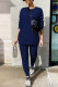 Tibetan Blue Work Daily Solid O Neck Long Sleeve Two Pieces