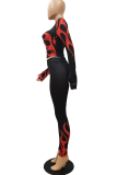 Black Casual Print Patchwork Half A Turtleneck Long Sleeve Two Pieces