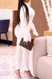 Pink Sexy Solid Patchwork Half A Turtleneck Long Sleeve Two Pieces
