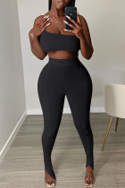 Black Sexy Casual Solid Backless Strapless Sleeveless Two Pieces