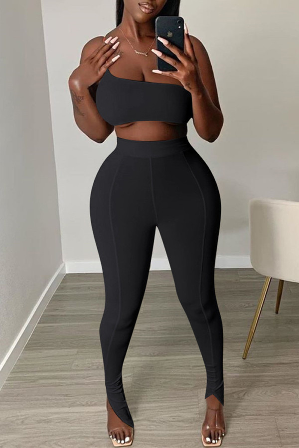 Black Sexy Casual Solid Backless Strapless Sleeveless Two Pieces