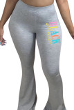 Dark Gray Elastic Fly Mid Draped Boot Cut Pants Bottoms