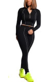 White Fashion Casual Adult Solid Patchwork O Neck Long Sleeve Regular Sleeve Short Two Pieces