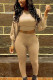 Khaki British Style Solid Oblique Collar Long Sleeve Two Pieces