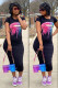 Black Fashion adult OL Black Grey Cap Sleeve Short Sleeves O neck Asymmetrical Mid-Calf Print Patchwork hole lip Dresses