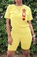 Yellow Fashion Casual Letter Print Basic O Neck Short Sleeve Two Pieces
