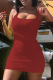 Red Sexy Solid Patchwork Square Collar Pencil Skirt Dresses