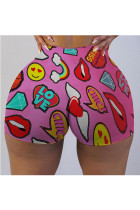 Pink Milk Silk Elastic Fly Mid Print Skinny shorts Bottoms