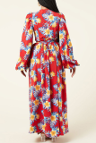 Yellow Sexy Print High Opening V Neck Irregular Dress Dresses