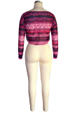 Red O Neck Long Sleeve Patchwork crop top Mesh Tees & T-shirts