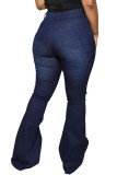 Blue Fashion Daily Adult Solid Buttons Mid Waist Boot Cut Denim