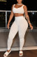 White Casual Sportswear Solid Vests Pants U Neck Sleeveless Two Pieces