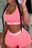 Red Casual Sportswear Solid Letter U Neck Sleeveless Two Pieces