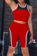 Red Casual Solid Patchwork U Neck Sleeveless Two Pieces