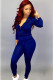 Blue Fashion adult Active Casual Lightly cooked Zippered Two Piece Suits pencil Long Sleeve