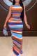 Blue Sexy Striped Patchwork Half A Turtleneck Pencil Skirt Dresses