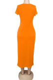 Cyan Fashion Casual White Red Black Orange Yellow Cyan Cap Sleeve Short Sleeves O neck Pencil Dress Mid-Calf Solid Dresses