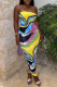 Colour Sexy Print Patchwork Strapless Pencil Skirt Dresses