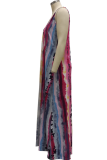 Multicolor Casual Print Patchwork Spaghetti Strap Straight Dresses