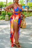 Colour Sexy Print Patchwork Halter Sleeveless Two Pieces