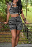 Green Casual Print U Neck Sleeveless Two Pieces