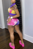 purple Milk Silk Fashion Sexy adult Ma'am Print Tie Dye Two Piece Suits pencil Sleeveless Two Pieces