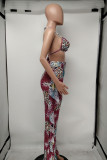 Purple Fashion Sexy Print Backless Strap Design Halter Sleeveless Two Pieces