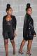 Black Notched Sequin Patchwork Solid Pure Long Sleeve Blazer & Suits &Jacket