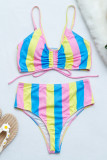 Colour Fashion Sexy Striped Print Backless Swimwears