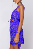 Rose Red Fashion Sexy Print Backless Spaghetti Strap Sleeveless Two Pieces