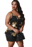 Black Fashion Sexy adult Ma'am V Neck Print Pattern Plus Size