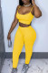 Yellow Casual Solid pencil Sleeveless Two Pieces
