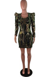 Colour Street Geometric Solid Sequins Mesh V Neck Pencil Skirt Dresses