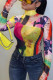 Yellow Sexy Geometric Print O Neck Mid Waist Tops