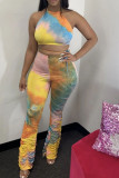 Orange Fashion Casual Print backless Tie Dye Two Piece Suits Loose Sleeveless Two Pieces