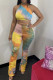 Orange Fashion Casual Print backless Tie Dye Two Piece Suits Loose Sleeveless Two Pieces