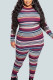 Stripe Casual Sheep plush Striped Print Patchwork O Neck Plus Size 