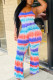 Light Blue Fashion street Print Tie-dyed Sleeveless Slip Jumpsuits
