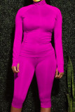 Red Fashion Active adult Ma'am Solid Two Piece Suits pencil Long Sleeve Two Pieces