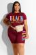 Wine Red Fashion Casual adult O Neck Letter Patchwork Print Two Piece Suits Stitching Plus Size