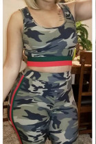 Camouflage Fashion Casual crop top Slim fit Two Piece Suits Camouflage Skinny Two-piece Pants Set