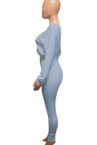 Black Active Europe and America Street Solid Skinny Long Sleeve Two Pieces
